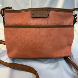 Rosetti Peach Crossbody Bag with Brown Trim